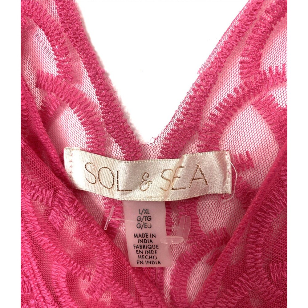 Sol & Sea Swimsuit Coverup Size L/XL Pink Sheer Mesh Embroidery Periwinkle Tunic - Picture 6 of 12